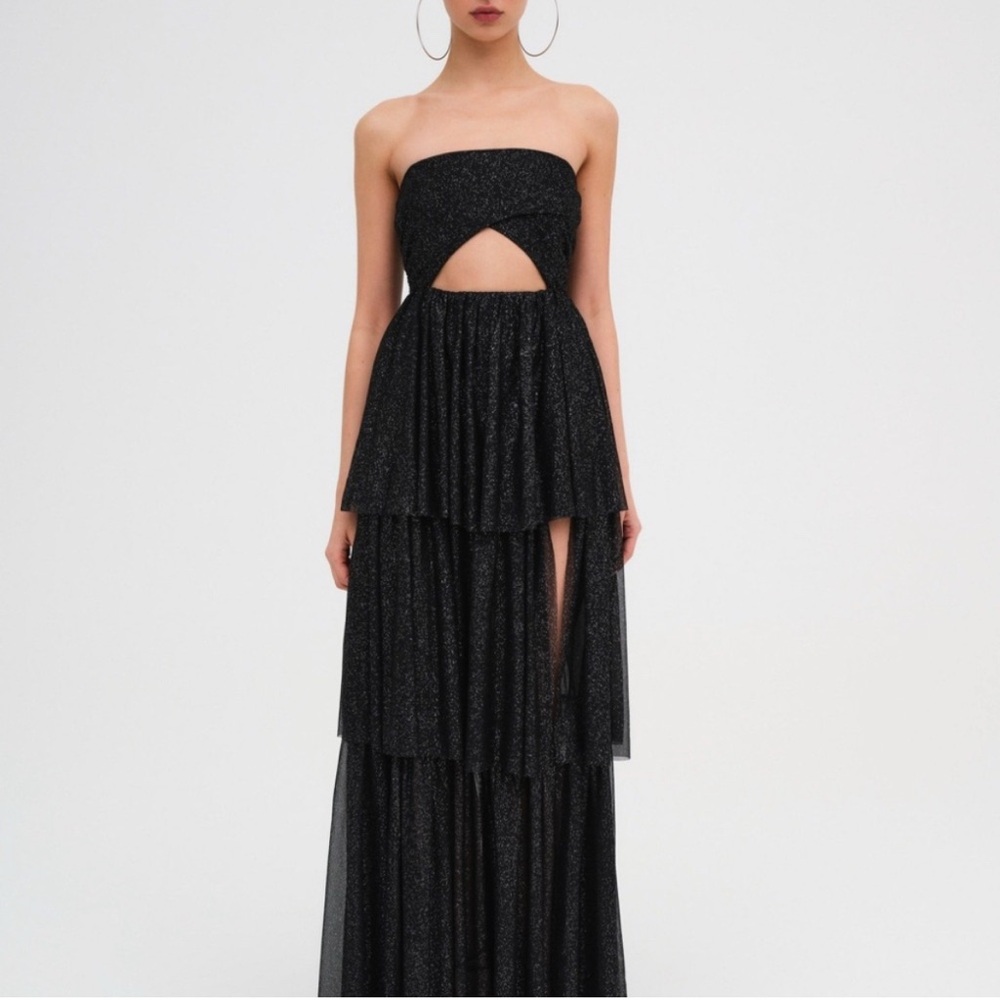 NWT For Love and‎ Lemons Black Juni Ruffle Strapless Maxi Dress - XSmall